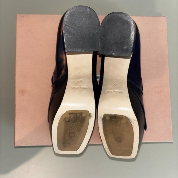 Miu Miu Blue Leather Platform Tassel Loafers Heels Size 37 - Picture 5 of 7